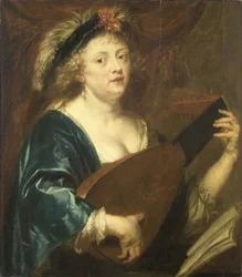 Franciául:  Femme jouant du luth.