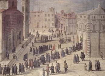 Hódolat fesztivál a Piazza del Duomo-n, Firenzében, 1555