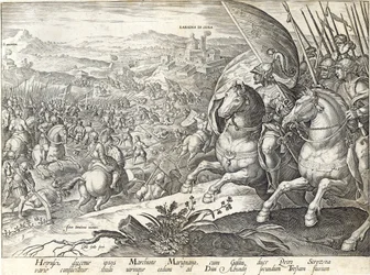 Labadia si Sena és St. Abonda csata, 3. tábla a "The History of the Medici"-ből, Philip Galle (1537-1612) metszete, 1583 körül