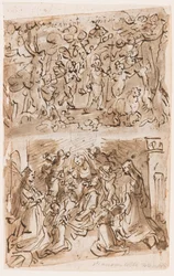 Recto, fent: Fiatal Keresztelő Szent János Angyalok vezetésével a sivatagban; Recto, lent: Sacra Conversazione Szentekkel. Barbara és Catherine; Verso, fent: Cruxifiction; Verso, lent: Krisztus gyógyító bénákat a Bethesda tavánál