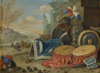 Emblemes de guerre – A háború emblémái, Kessel, Jan van, az idősebb (1626-1679). Olaj a rézre. Mérete: 19x25 cm. Nemzeti Múzeum Stockholm