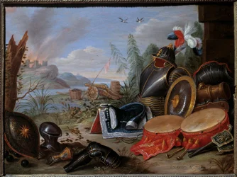 Fegyverek trófeája. Jan I Kessel festménye Az öreg (1626-1679) Ec. Nagyzolás.