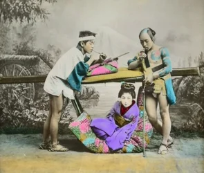 Kézzel színezett japán albuminnyomat, 1880 körül