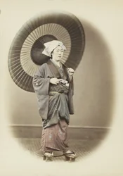 Japán nő esernyős (kézzel festett fekete-fehér fotó)