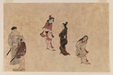 Korai Ukiyo-e festmény (tinta, szín és arany papíron)