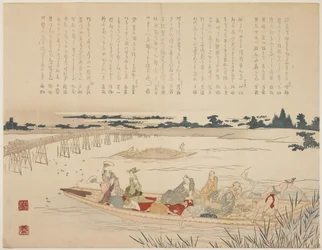 Firefly Viewing Party, 1818-29 körül (színes fatömbnyomat, karazuri a folyón)