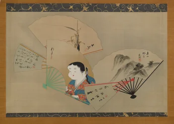 Öt rajongó, Sakai Hoitsu (1761-1828), Tani Buncho (1763-1840), Haruki Nanko (1759-1839), Kameda Bosai (1752-1826) és Kikuchi Gozan (1772-1855), 1820-as évek körül (lógó scroll) ), tinta, gofun és arany selyemen)