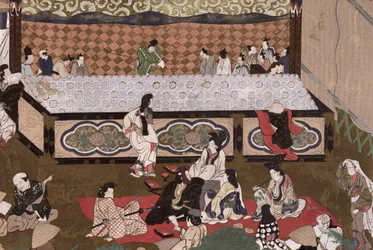 Kabuki színház egy kiotói vásáron, illusztráció a Kokka 17. festménye után, 1924. november (színes litó)
