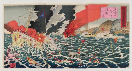Tengerészeti csata, 1894 (színes fatömbnyomat)