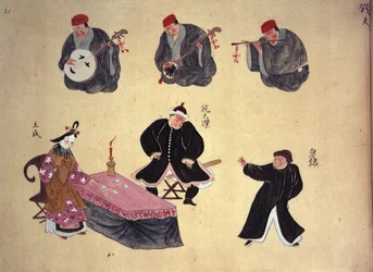 Or.961 fol.21 Zenészek és előadók, „Ryukyu zenei előadásai”, x.1800-50 (vellum)