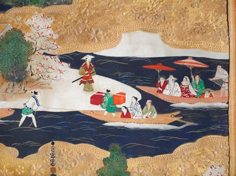 Osakazu Byobu - japán nyolctáblás hajtogatott paraván (festmény)