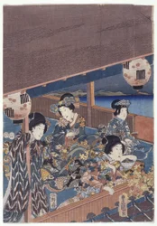 Genji triptichon része (színes fametszet)