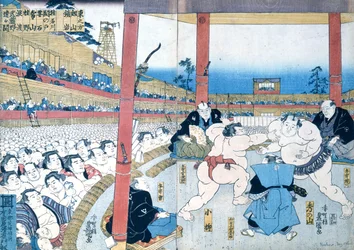 Hagyományos birkózás Japánban: szumóbirkózók,