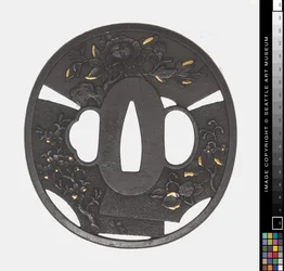 Tsuba: krizantém, cseresznye, írisz