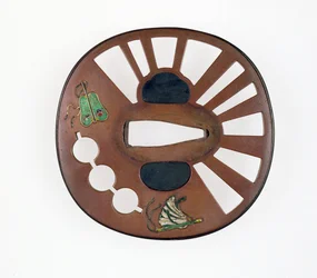 Tsuba legyezőkkel díszítve (réz zománccal)