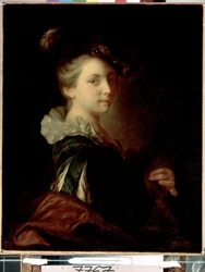 ""fiatal színésznő színházi kosztümben"" (Fiatal nő színházi ruhában) Alexis Grimou (1678-1733) festménye 1730 körül Méret: 74x59 cm Szentpétervári Ermitázs Múzeum