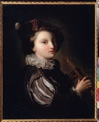 ""A fiatal oldal Mirlitonnal"" (Page With A Reed Pipe) Jean Alexis Grimou (1678-1733) festménye, 18. század. Rokokó. Olajfestmény. Puskin Múzeum Moszkva