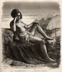 A márkiek szigetvilágában élő Taio-Hae (vagy Taio Hae) bennszülött asszonya, tetovált lábait közönyösen megmutatva, A.Rixens 1872-1874-es Csendes-óceáni emlékeit illusztráló rajza nyomán A. Pailhes, egy hajótábla, amelyet a „Le t