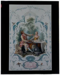 Two Decorative Panels With Pairs Of Lovers Entitled "The Picnic" and "The Toast"