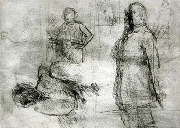 Les Lavandieres (fekete kréta, zsírkréta, toll és tinta, papír)