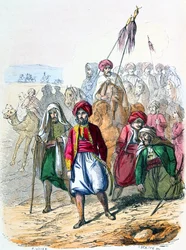 Ibrahim pasa (1789-1848) gyalogosan csapatával a vahhábiták elleni hadjárat során.