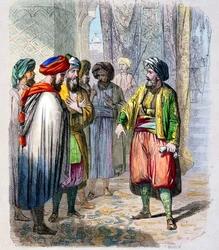 Mehemet Ali (1769-1849) recoit des messages de son fils en campagne en Arabie - Muhammad Ali pasa vagy Mehmet Ali üzeneteket kap fia arabiai hadjáratából. Az arabiai ellenzék legyőzése érdekében Muhammad Ali elküldte fiát, Ib