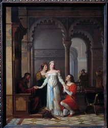 Szamárbőr Illusztráció Charles Perrault (1628-1703) azonos nevű meséjéről, amely a fiatal hercegnőt ábrázolja a belé szerelmes apja palotájában. Jean Antoine Laurent (1763-1832) festménye 1819 V. 0,55x0,45 m Bourg en Bresse, musee de