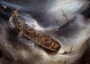 Dess bordeaux-i kapitány odaadása a Columbus holland hajó iránt a viharban. Théodore Gudin (1802-1880) festménye, 1829. M. 2,1 x 2,95 m, Bordeaux, Musée des Beaux-Arts