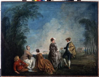 Kínos javaslat. Jean Antoine Watteau (1684-1721) festménye. Olaj, vászon, 65 x 84,5 cm