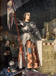 Jeanne d’Arc (1412 - 1431) portréja VII. Károly koronázásán (1429), Ingres metszete - Jeanne d’Arc VII. Károly koronázásán, metszet Ingres nyomán