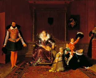 IV. Henriket meglepte a spanyol nagykövet, miközben gyermekeivel játszott, Jean Auguste Dominique Ingres (1780-1867).
