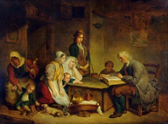 Egy apa Bibliát olvas a családjának