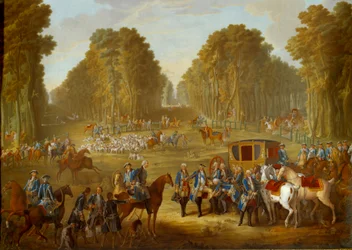 XVI. Lajos vadászatait ábrázoló emléktábla: találkozás a compiegne-i erdőben, a du Roi kút kereszteződésénél. Nicolas Pierre Pithou l