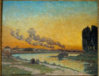 Lenyugvó nap Ivry festményében, Jean Baptiste Armand Guillaumin (1841-1927) 19. századi nap. 0,65x0,81 m Párizs, d