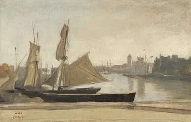 Dunkerque, halászhajók kötve a rakparthoz, 1830 körül