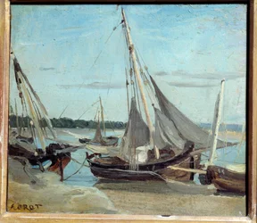 Horgászcsónakok a Trouville-csatornában. Camille Corot (1796-1875) festménye