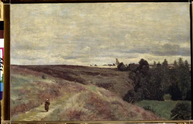 ""A hanga borította dombok Vimoutiers közelében Normandiában" (Heather coverd hills near Vimoutiers) Camille Corot (1796-1875) festménye 1860 körül Pouchkine Múzeum, Moszkva