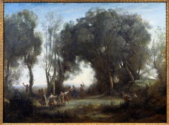 Matiné, nimfák táncolnak. Camille Corot (1796-1875) festménye