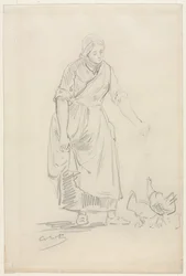 Csirkét etető parasztlány, 1800-as évek.