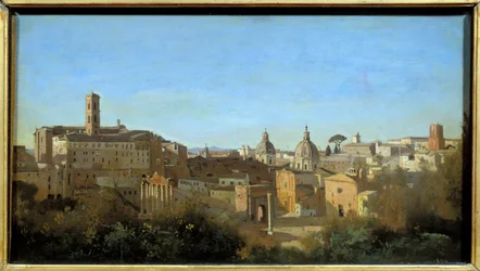 Róma, a fórum a Farnese Gardensből nézve. Camille Corot (1796-1875) festménye