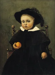 A festő Adolphe Desbrochers (1841-1902) gyermekként, kezében egy narancs, 1845
