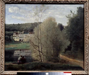 Avray városának kilátása, a tó és a Cabassud ház Camille Corot festménye (1796-1875) 1840 Des monks, Művészeti központ