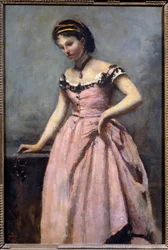 Fiatal lány rózsaszín ruhás festmény Camille Corot (1796-1875) 19. századi V. 0,46x0,32 m Párizs, Muse d