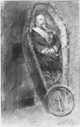 III. Napóleon császár a koporsójában a temetési szertartás alatt, amelyet az angliai Chislehurst templomában ünnepeltek 1873. január 13-án (szén és fehér kréta)