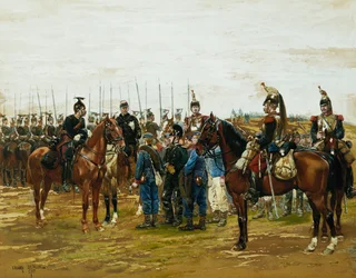 Bajor katonákat fogságban tartó francia Cuirassiers, 1875