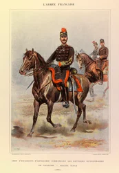 Jules Richard százados francia hadseregének típusai és egyenruhái, illusztrálta: Edouard Detaille (1848-1912): a hadosztály lovassági ütegeit nagy ruhában vezénylő tüzérosztag főnöke 1887-ben, magángyűjtemény