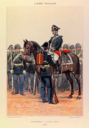 Jules Richard százados francia hadseregének típusai és egyenruhái, illusztrálta: Edouard Detaille (1848-1912): Gendarmerie en grande attire en 1887, Collection Partiale