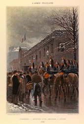 Jules Richard kapitány francia hadseregének típusai és egyenruhái, illusztrálta Edouard Detaille (1848-1912): Cuirassiers: Egy követség fogadása az Elysee-ben 1886-ban, Magángyűjtemény