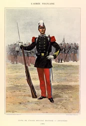 Jules Richard százados francia hadseregének típusai és egyenruhái, illusztrálta: Edouard Detaille (1848-1912): A speciális katonai iskola tanulója: gyalogság 1885-ben, Magángyűjtemény