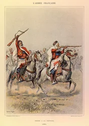 Jules Richard kapitány francia hadseregének típusai és egyenruhái, illusztrálta Edouard Detaille (1848-1912): Spahis a la Fantasia 1886-ban, Magángyűjtemény